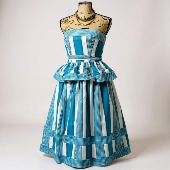 Victor Costa Vintage 1980s Strapless Flare Dress – Size 4 - Picture 1 of 11